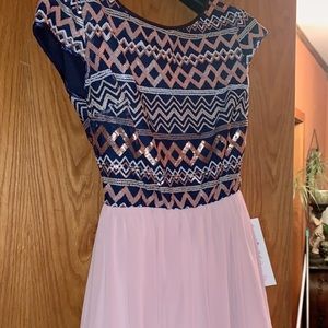 B.Darlin Navy blue and light pink sparkly dress